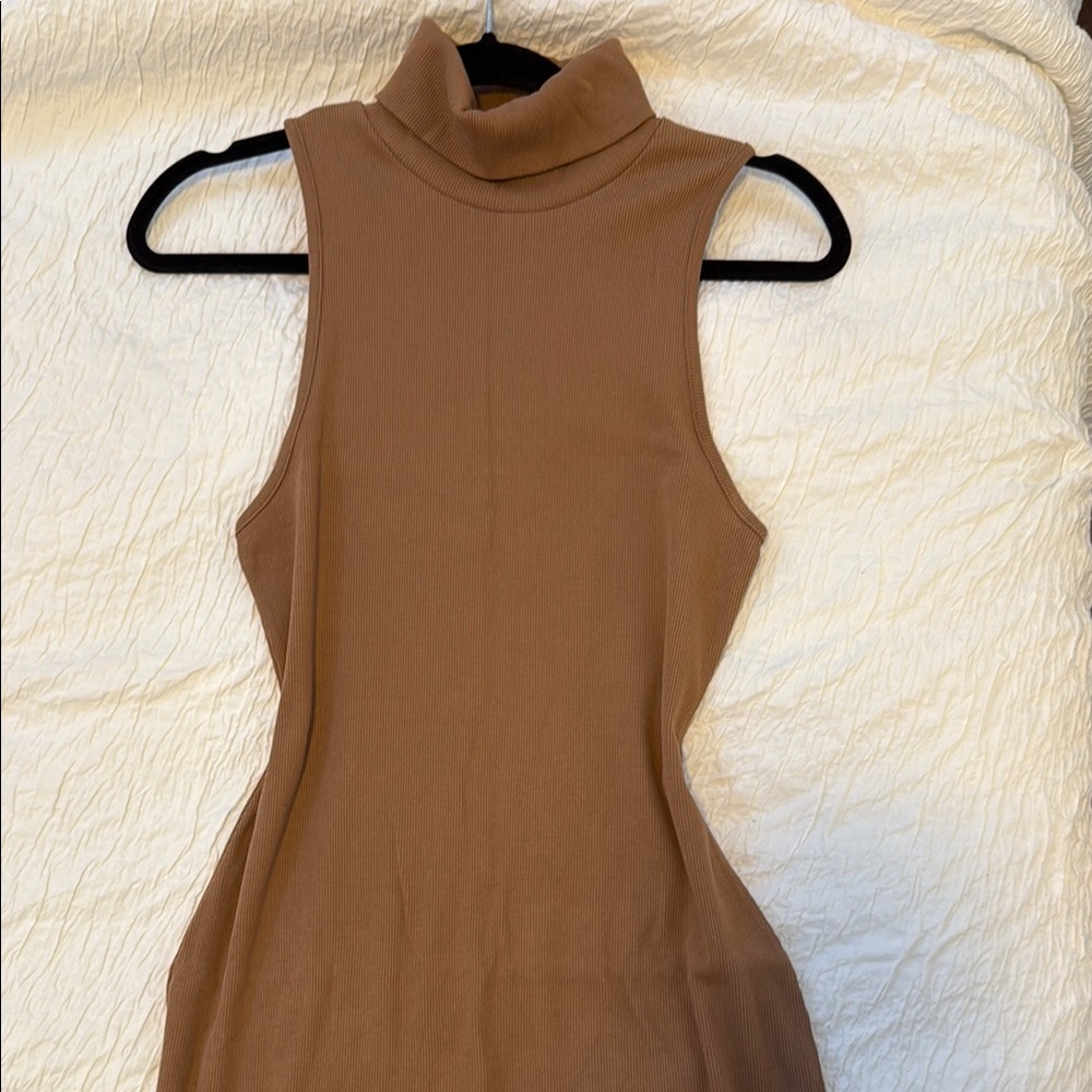 Brown Sleeveless Turtleneck Dress